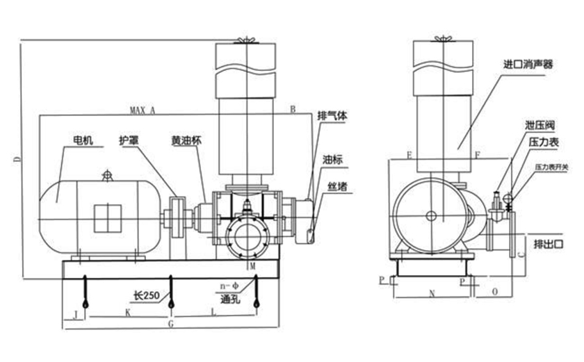 FSR普通羅茨鼓風(fēng)機結構圖（直聯(lián)傳動(dòng)）